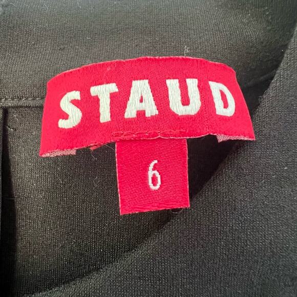 STAUD Sharmila Black Ponte Knit Midi Dress  Sz 6  Chic Minimalist Slit Dress - Picture 6 of 9